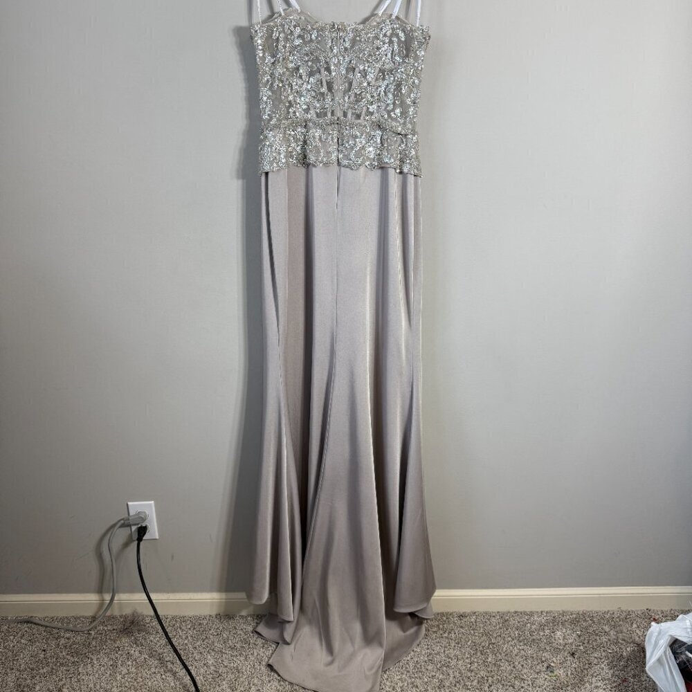 NWOT Montage by Mon Cheri Strapless Beaded Satin Gown Womens 12 Champage Sheer - Picture 8 of 15